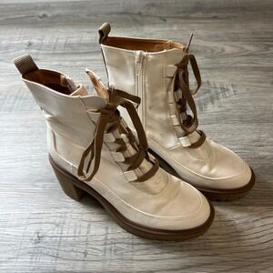 Universal Thread Ankle Boots Womens 7.5 Cream Tan Lace Up Block Heel Combat M15